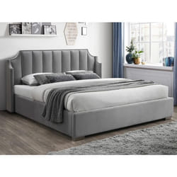 Lit coffre 180 x 200 cm avec tête de lit incurvée - Velours - Gris clair - TEOMIS