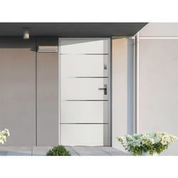 Vente-unique - Porte D'Entrée En Acier Pleine Et Inox H207 X L100 Cm Blanc - Poussant Gauche - Naxara