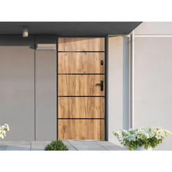 Porte dentrée en acier pleine et inox H207 x L100 cm effet chêne - poussant gauche - NAXARA