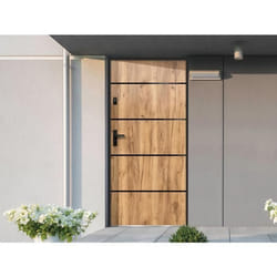 Porte dentrée en acier pleine et inox H207 x L100 cm effet chêne - poussant droit - NAXARA