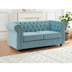 Canapé 2 places en velours bleu pastel CHESTERFIELD