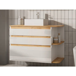 Meuble De Salle De Bain Suspendu Simple Vasque - Coloris Naturel Clair Et Blanc - 94 Cm - Anida