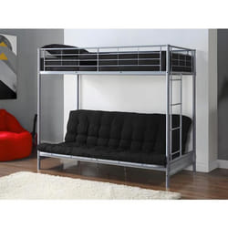 Lit mezzanine 90 x 190 cm - Avec banquette convertible - Métal - Argent + Futon noir - MODULO V
