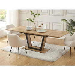 Table à manger extensible 6 à 10 personnes en MDF et métal - Naturel et noir - VITENO