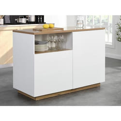 Ilot central de cuisine avec 2 portes et 1 niche en MDF - Naturel et blanc - CORELINA