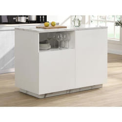Ilot central de cuisine avec 2 portes et 1 niche en MDF - Effet marbre blanc - CORELINA