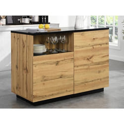 Ilot central de cuisine avec 2 portes et 1 niche en MDF - Naturel et noir - CORELINA
