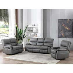 Canapés 3 places 2 places et un fauteuil relax en simili gris CANBY