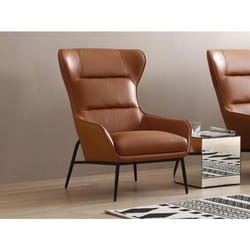 Fauteuil en cuir de buffle camel DINNIA