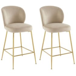 Lot de 2 tabourets de bar en velours et métal doré - Beige - polpona de Pascal Morabito
