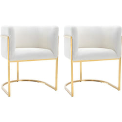 Lot de 2 chaises avec accoudoirs - Tissu bouclette et acier inoxydable - Blanc et doré - peria de Pascal Morabito