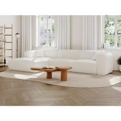 Grand canapé dangle gauche en tissu bouclette blanc POGNI de Maison Céphy
