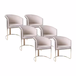 Lot de 6 chaises avec accoudoirs en velours et métal - Crème et doré - JOSETHE de Pascal MORABITO
