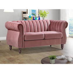 Canapé chesterfield 2 places en velours vieux rose TRUMBO