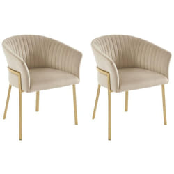 Lot de 2 chaises avec accoudoirs en velours et métal doré - Beige - zaova de Pascal Morabito