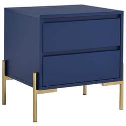 Table de chevet 2 tiroirs - mdf et métal - Bleu laqué et doré - korasa de Pascal Morabito