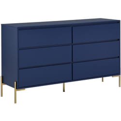 Commode 6 tiroirs - mdf et métal - Bleu laqué et doré - korasa de Pascal Morabito
