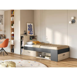 Vente-Unique LEANDRE 90 x 190 - Anthracite et naturel