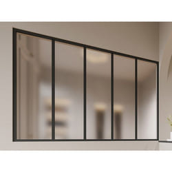 Verrière atelier en aluminium thermolaqué et verre dépoli - 150x105 cm - Noir - BAYVIEW