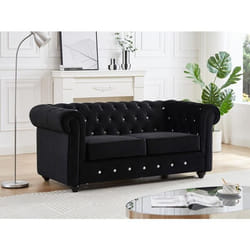 Canapé 2 places en velours noir et boutons effet cristal CHESTERFIELD