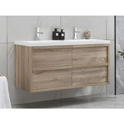Meuble de salle de bain suspendu avec vasque à encastrer - Coloris naturel clair - 120 cm - QUADRA
