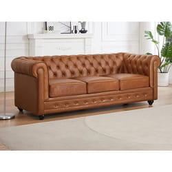 Canapé 3 places en cuir de vachette camel CHESTERFIELD