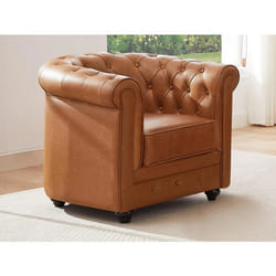 Fauteuil en cuir de vachette camel CHESTERFIELD