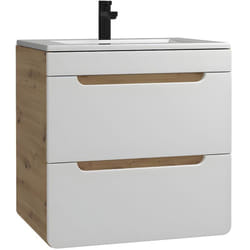 Vente-unique - Meuble de salle de bain suspendu avec vasque à encastrer - Coloris naturel et blanc - 60 cm - aruba