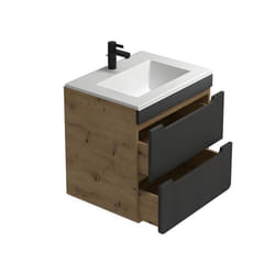 Meuble de salle de bain suspendu avec vasque à encastrer - Coloris naturel et anthracite - 60 cm - ARUBA