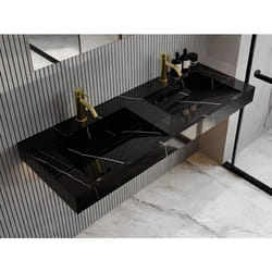 Double vasque suspendue en solid surface effet marbre noir - L120.2 x l45.2 x H8 cm - TAKOTNA