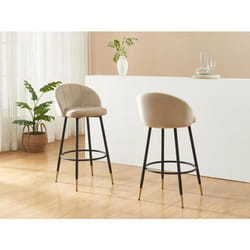 Lot de 2 tabourets de bar en velours et métal - Beige - ELIRAM
