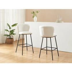 Lot De 2 Tabourets De Bar En Tissu Bouclette Et Métal - Blanc - Senorase