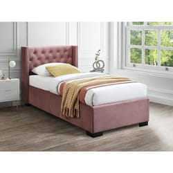 Vente-unique - Lit Coffre 90 X 200 Cm Avec Tête De Lit Capitonnée - Velours - Rose - Massimo