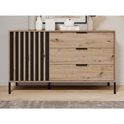 Vente-unique - Commode 1 Porte Et 3 Tiroirs - Coloris : Naturel Et Noir - Ariada