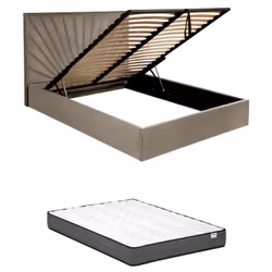 Apportez douceur et sobriété à votre chambre grâce au lit coffre RILIODA ! Avec son revêtement en tissu et sa tête de lit au  ...