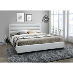 Lit 160 x 200 cm - Simili - Blanc + Matelas - FAUSTIN