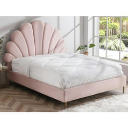 Lit coquillage 160 x 200 cm - Velours - Rose + Matelas - LIVAYA