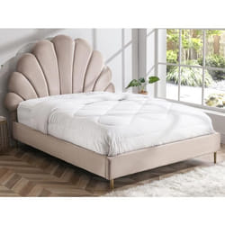 Lit coquillage 160 x 200 cm - Velours - Beige + Matelas - LIVAYA