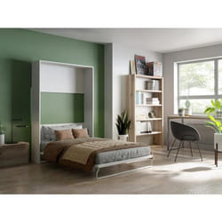Lit escamotable 140 x 200 cm - Ouverture verticale manuelle - Blanc - VENTE-UNIQUE - MALINA II