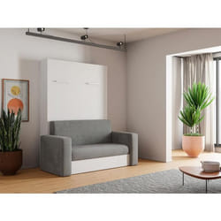 Lit escamotable canapé 140 x 200 cm - Ouverture verticale manuelle - Blanc et gris - VACIALA II