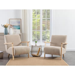 Fauteuil en tissu beige et bois JULOMO