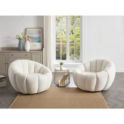 Fauteuil coquillage pivotant en tissu bouclette blanc COSSATO
