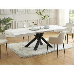 Table à manger extensible 6 à 10 personnes en MDF et métal - Effet marbre blanc et noir - CATONAV
