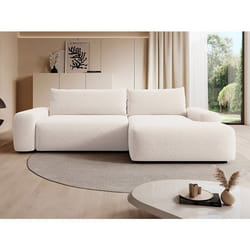 Canapé dangle droit convertible en tissu texturé crème DAVISO