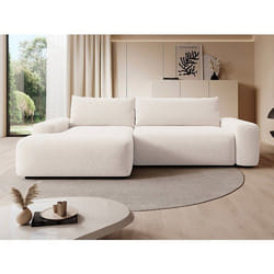 Canapé dangle gauche convertible en tissu texturé crème DAVISO