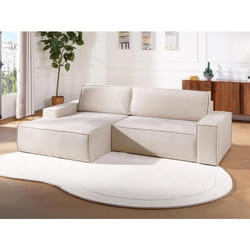 Canapé dangle gauche convertible en tissu texturé beige AMELIA