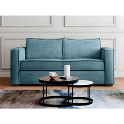 Canapé 3 places convertible express en velours côtelé bleu turquoise - Couchage à lattes larges 140 cm - Matelas 14 cm LORETO