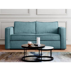 Canapé 3 places convertible express en velours côtelé bleu turquoise - Couchage 140 cm - Matelas 18 cm LORETO