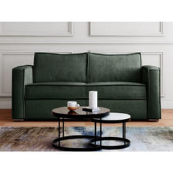 Canapé 3 places convertible express en velours côtelé vert sapin - Couchage 140 cm - Matelas 18 cm LORETO