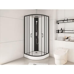 Cabine de douche quart de cercle - Hauteur ajustable - L80 x l80 x H200/220 cm - Noir et blanc - ROVATA